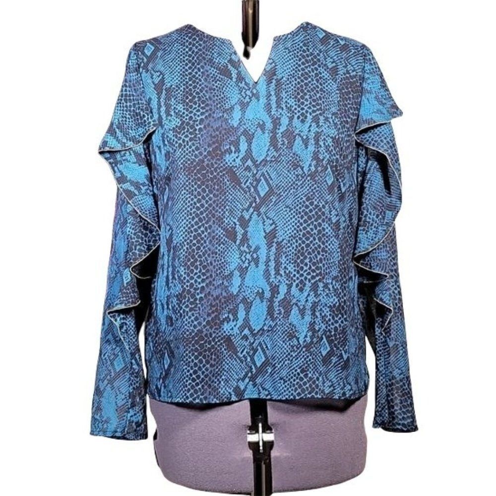 Thalia Sodi Snake-Print Ruffled-Sleeve Top Sz S
